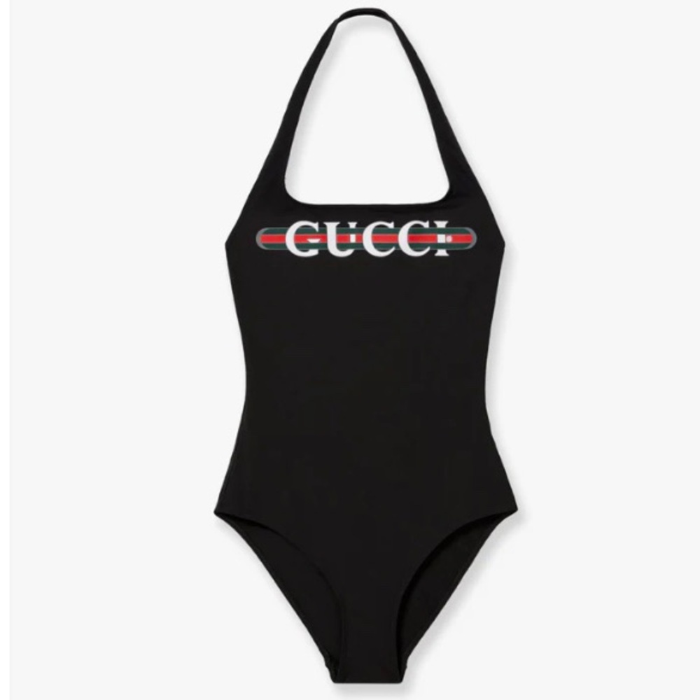 GUCCI logo printed halter neck swimsuit bodysuit